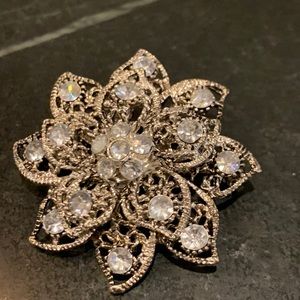 Vintage-inspired Crystal + Silver Color Pin Brooch